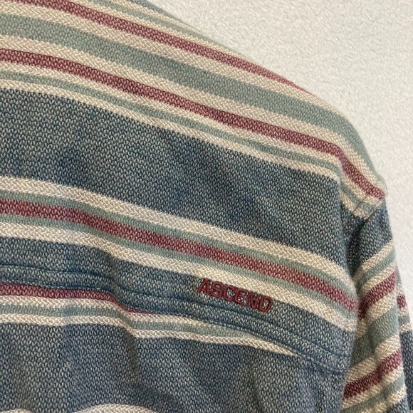 Ascend Mens Flannel Long Sleeve Button Up Shirt Medium M Pocket Textured Stripes - Picture 11 of 11